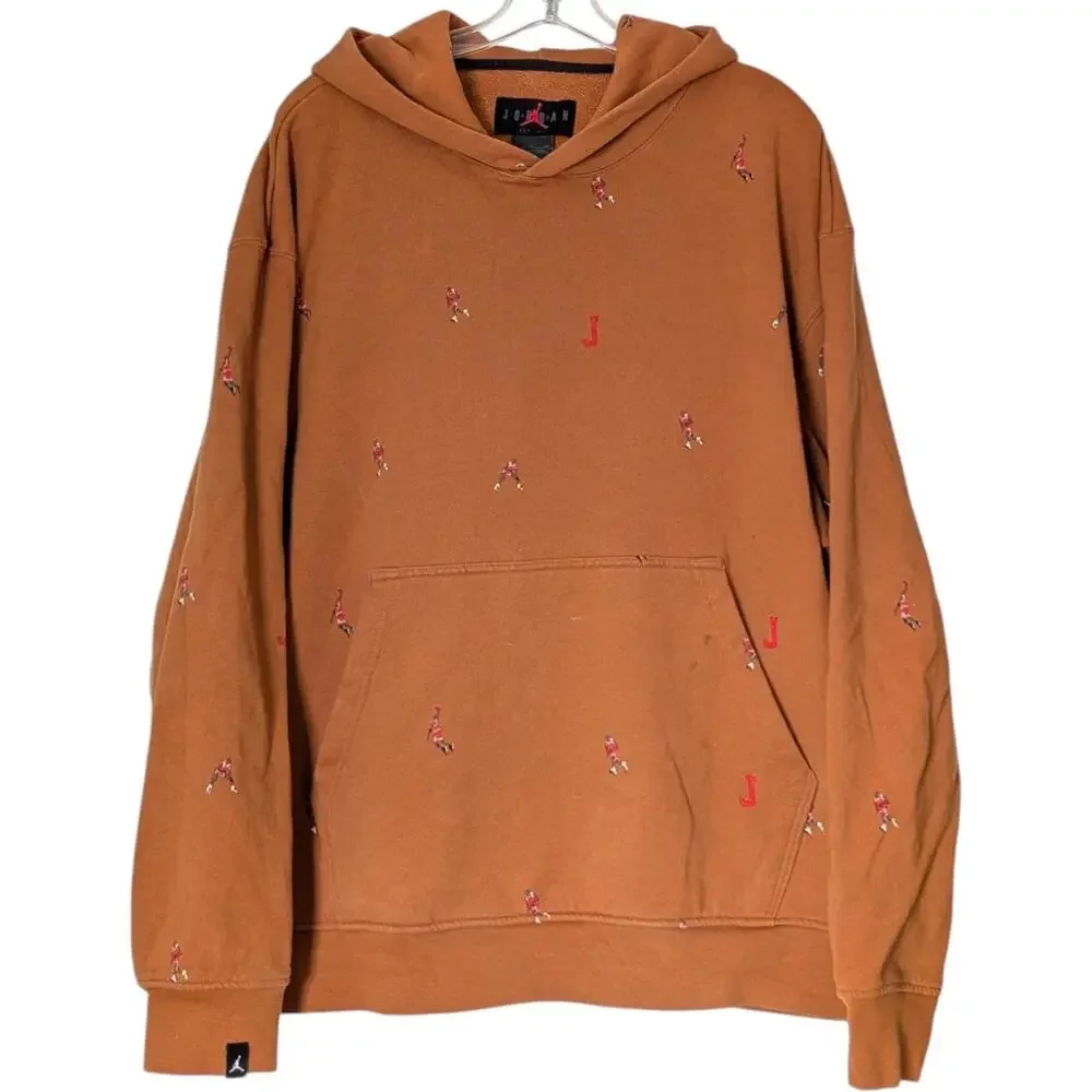 Jordan Hoodie Mens‎ XL Brown Allover Embroidered Jumpman Pullover Sweatshirt